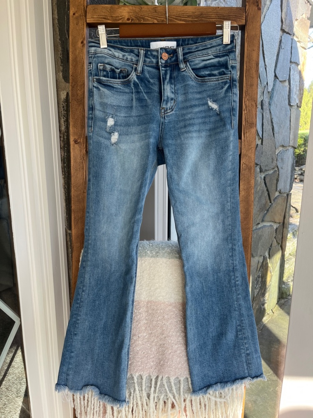 Women’s Distressed Blue Flare Jeans - Brand: